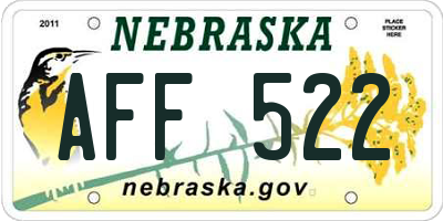 NE license plate AFF522