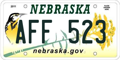 NE license plate AFF523