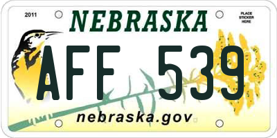 NE license plate AFF539