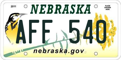 NE license plate AFF540