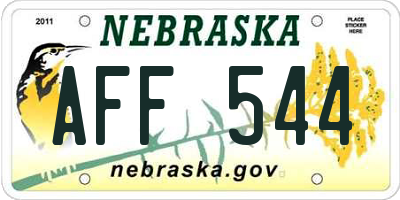 NE license plate AFF544