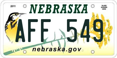 NE license plate AFF549