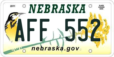 NE license plate AFF552