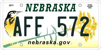 NE license plate AFF572