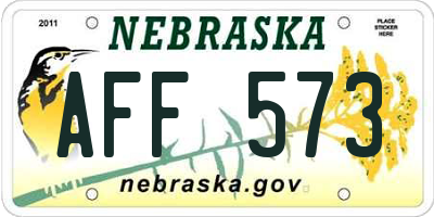 NE license plate AFF573