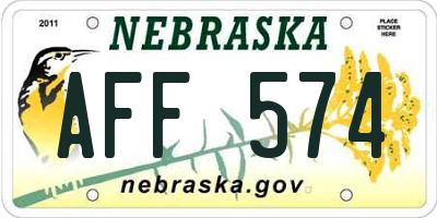 NE license plate AFF574