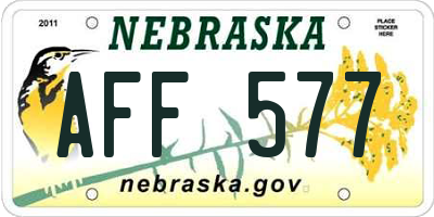 NE license plate AFF577