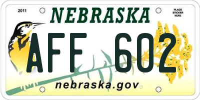 NE license plate AFF602
