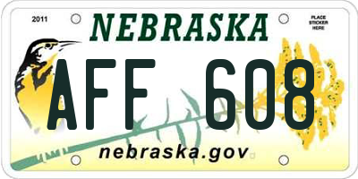 NE license plate AFF608