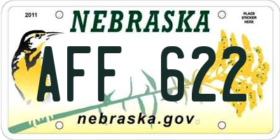 NE license plate AFF622