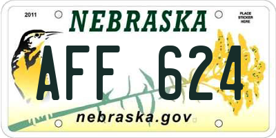 NE license plate AFF624