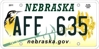 NE license plate AFF635