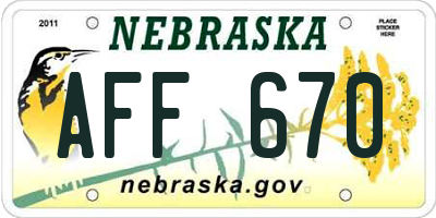 NE license plate AFF670
