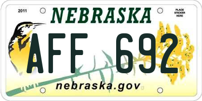 NE license plate AFF692