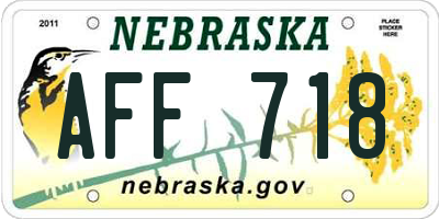 NE license plate AFF718