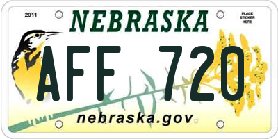 NE license plate AFF720