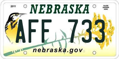 NE license plate AFF733