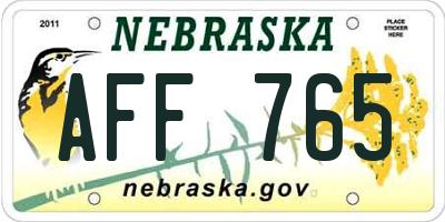 NE license plate AFF765