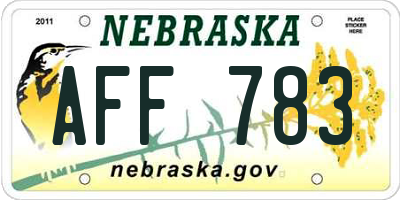 NE license plate AFF783