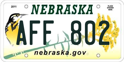 NE license plate AFF802