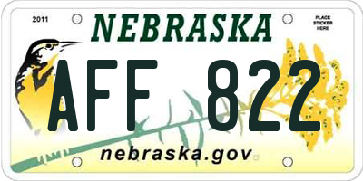 NE license plate AFF822