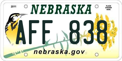 NE license plate AFF838