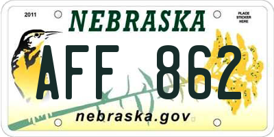NE license plate AFF862