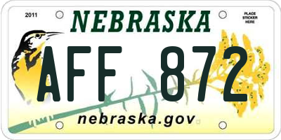 NE license plate AFF872