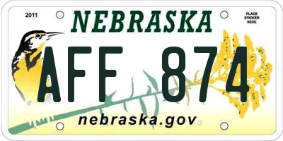 NE license plate AFF874