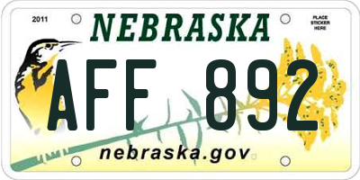 NE license plate AFF892