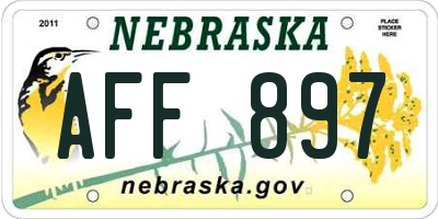 NE license plate AFF897
