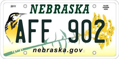 NE license plate AFF902