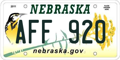 NE license plate AFF920