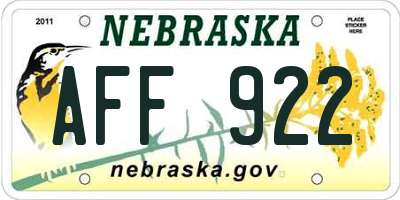NE license plate AFF922