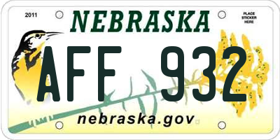 NE license plate AFF932