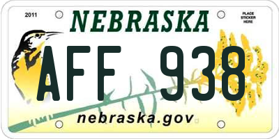 NE license plate AFF938