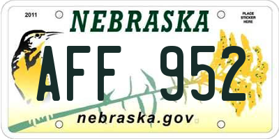 NE license plate AFF952