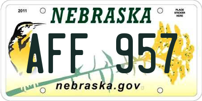 NE license plate AFF957