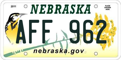 NE license plate AFF962