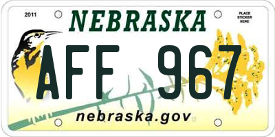 NE license plate AFF967