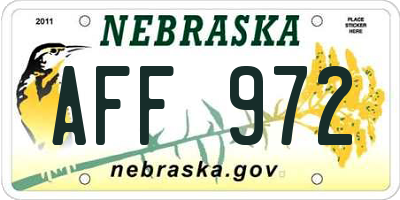 NE license plate AFF972