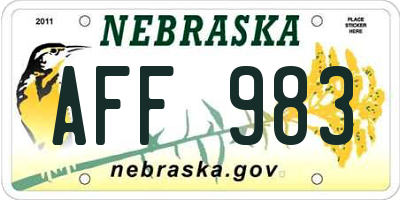 NE license plate AFF983