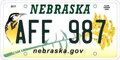 NE license plate AFF987