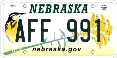 NE license plate AFF991