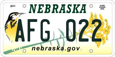 NE license plate AFG022
