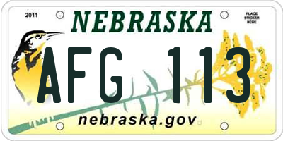 NE license plate AFG113