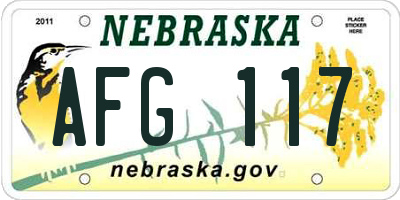 NE license plate AFG117