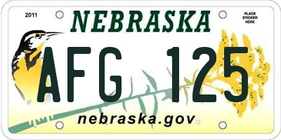 NE license plate AFG125