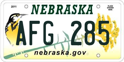 NE license plate AFG285