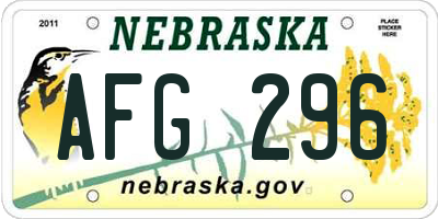 NE license plate AFG296